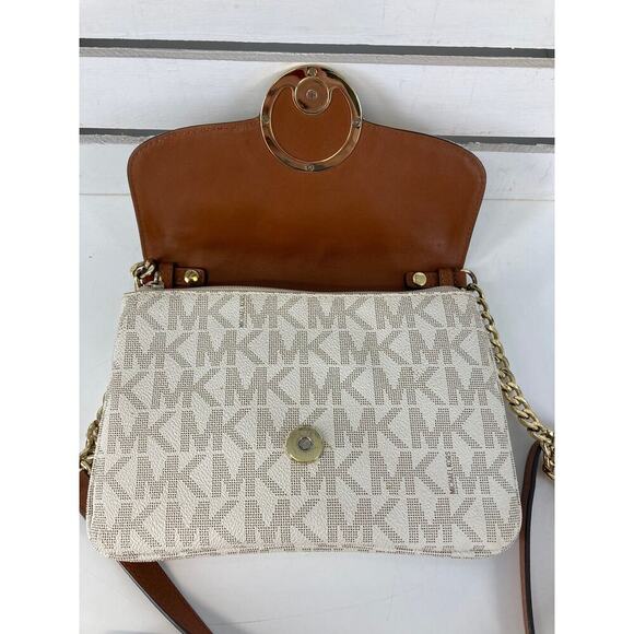 MICHAEL KORS, SMALL IVORY SIGNAURE LEATHER CROSSBODY BAG - Picture 7 of 14